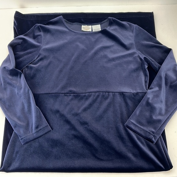 Vintage TR Bentley Navy Velvet Maxi Dress Large Floral Beaded Detail Side Slit - Picture 14 of 14